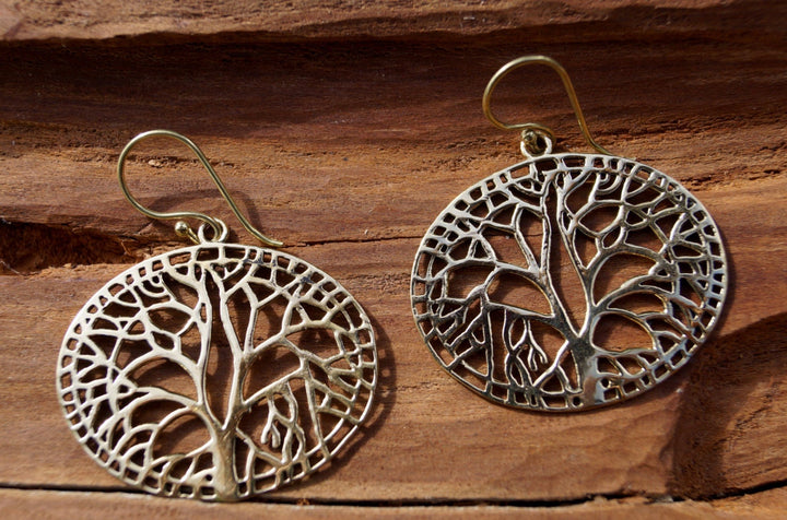Tree of Life Earrings — Brass