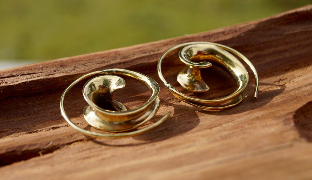 Flowing Curl Spiral Earrings — Brass