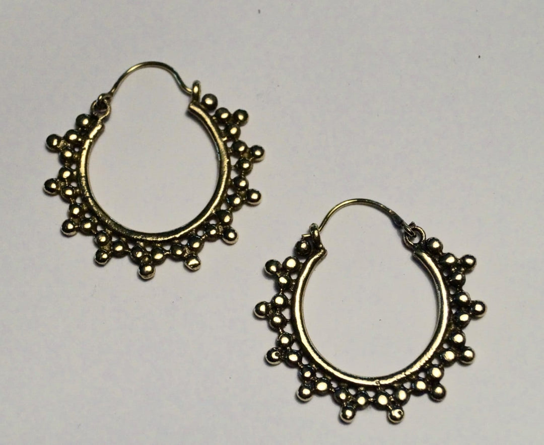 Boho Hoop Earrings, Gipsy Tribal Style — Brass