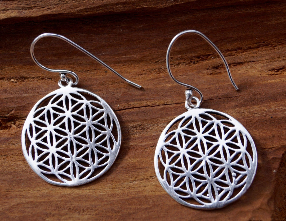 Flower of Life Earrings, Sacred Geometry — Silver-Plated Brass