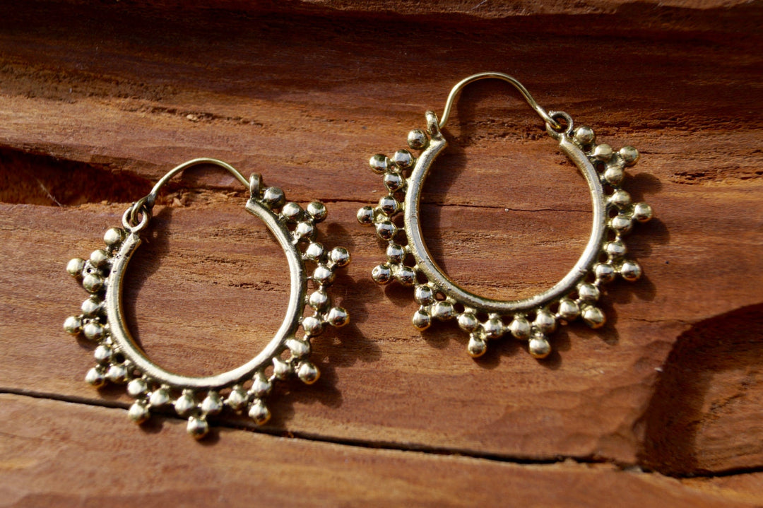 Boho Hoop Earrings, Gipsy Tribal Style — Brass