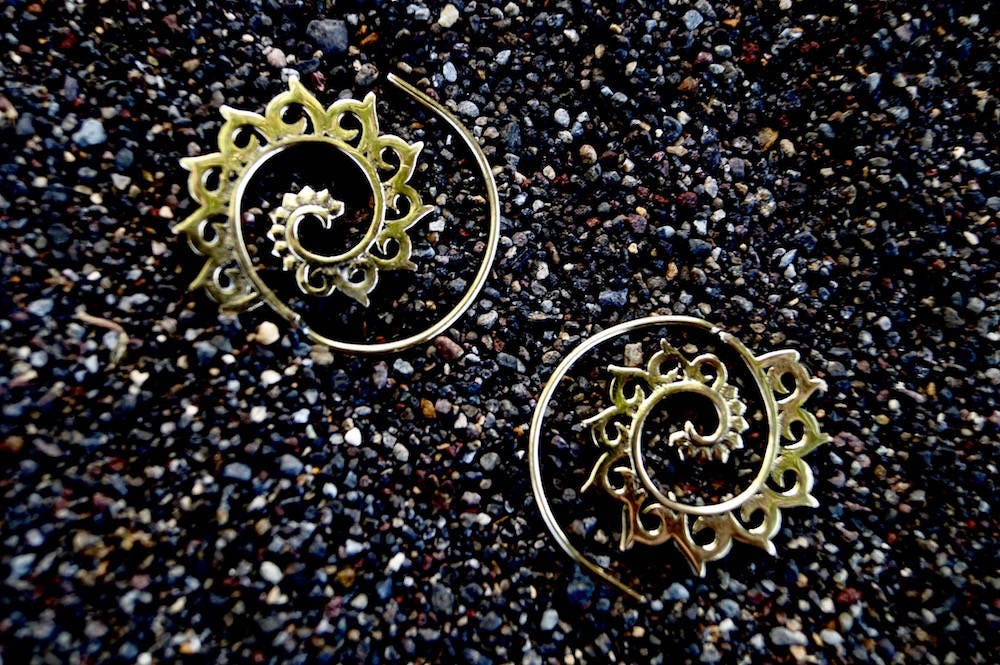 Small Lotus Wave Spiral Hoops — Brass