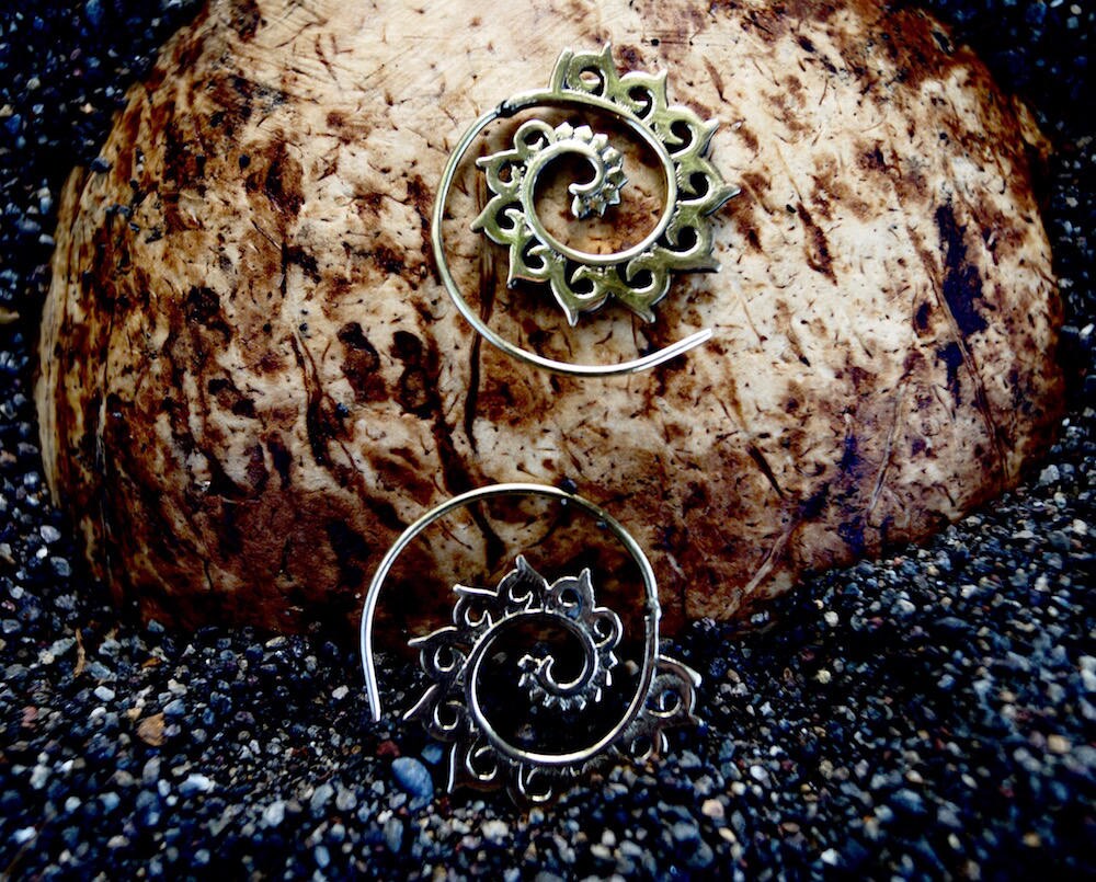 Small Lotus Wave Spiral Hoops — Brass