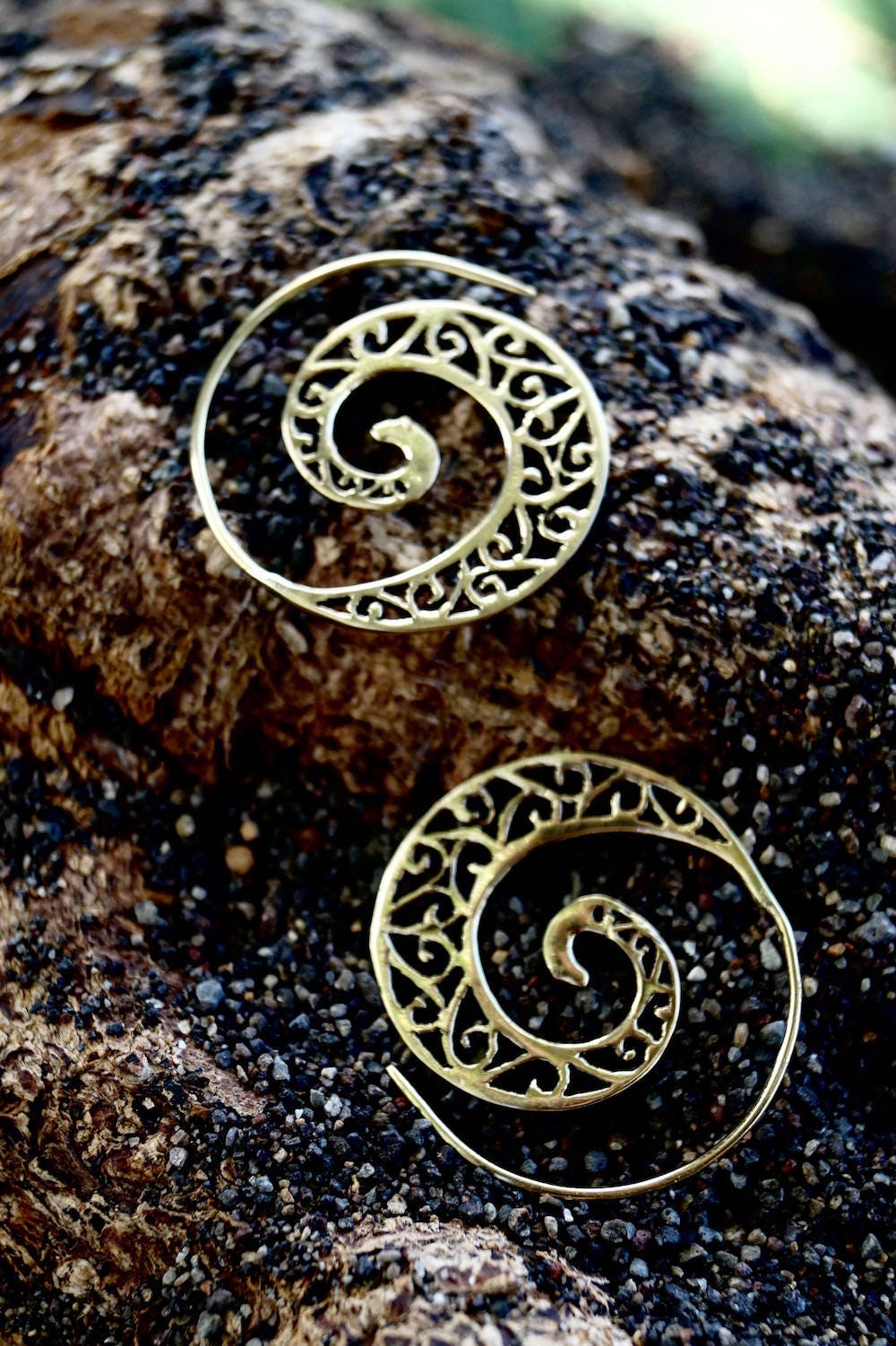 Boho Spiral Earrings, Tribal Gipsy Style — Brass