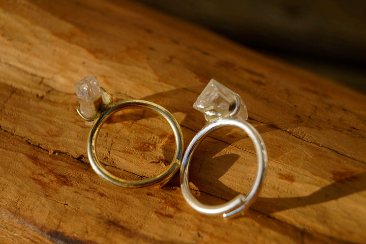 Raw Quartz Adjustable Ring, Natural Himalayan Crystal, or — 925 Silver or Brass