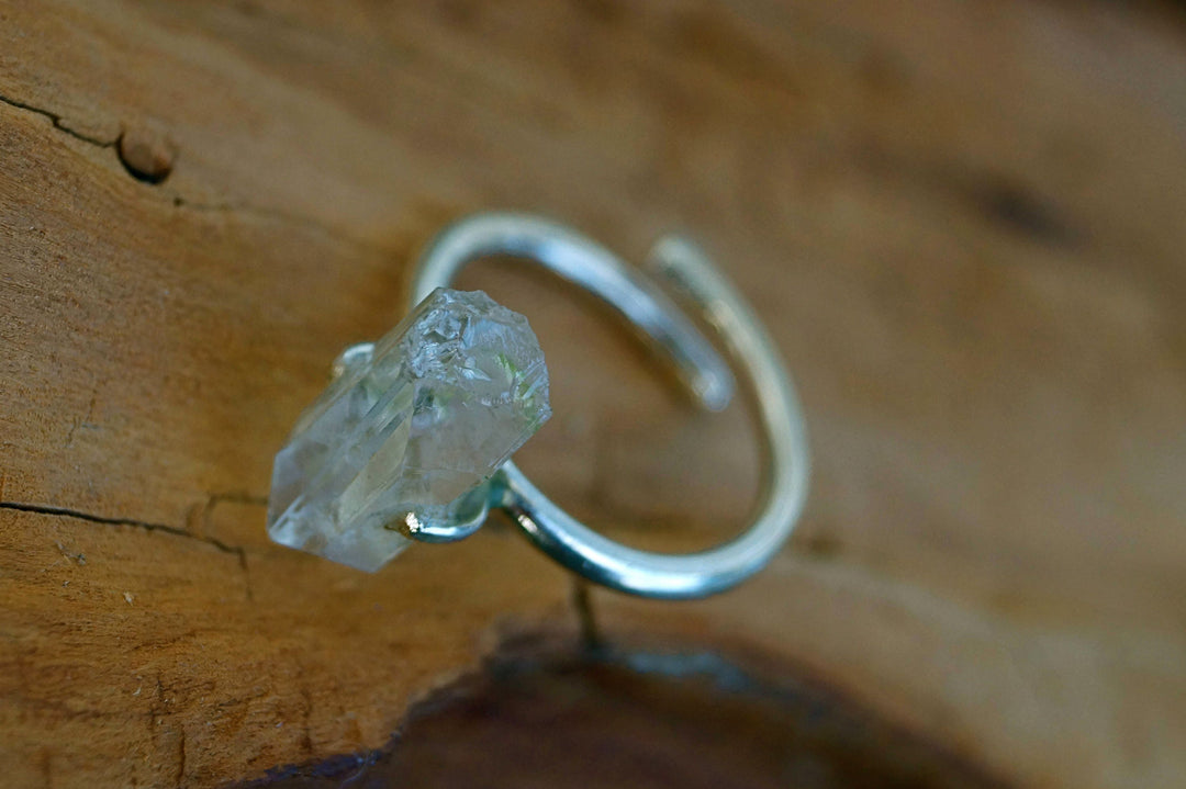 Raw Quartz Adjustable Ring, Natural Himalayan Crystal, or — 925 Silver or Brass