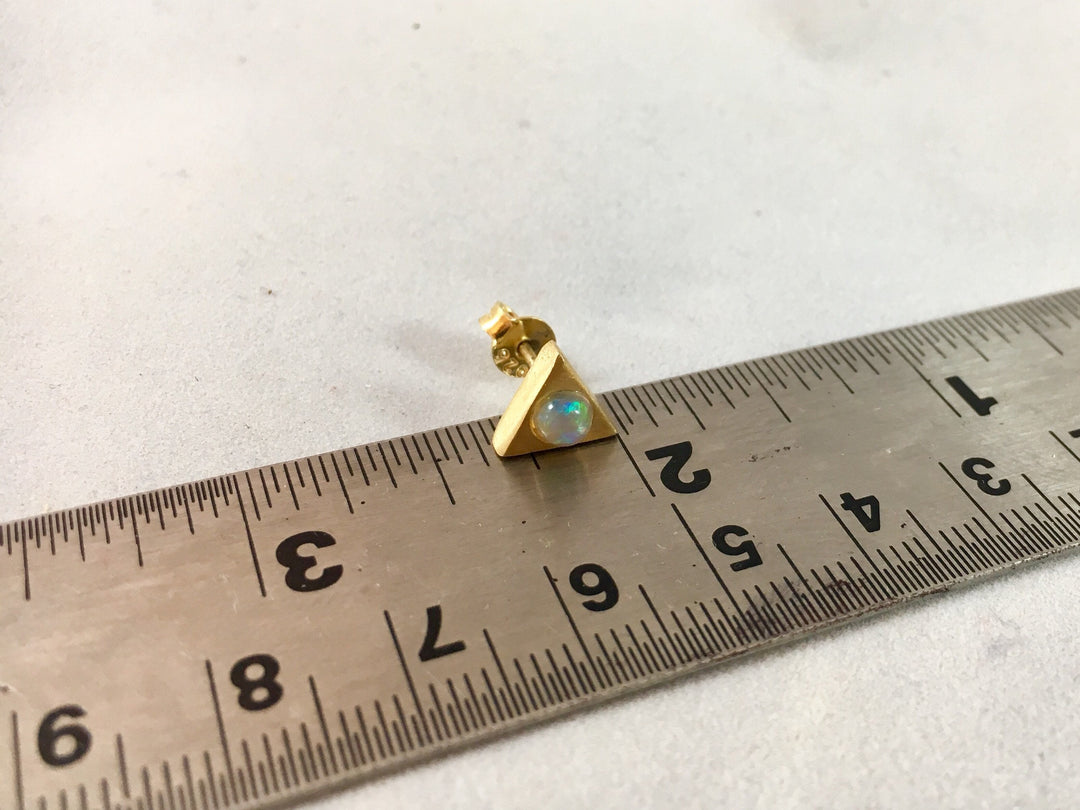 Triangular Opal/Rainbow Moonstone Stud Earrings — 925 Silver or 18k Gold Plated