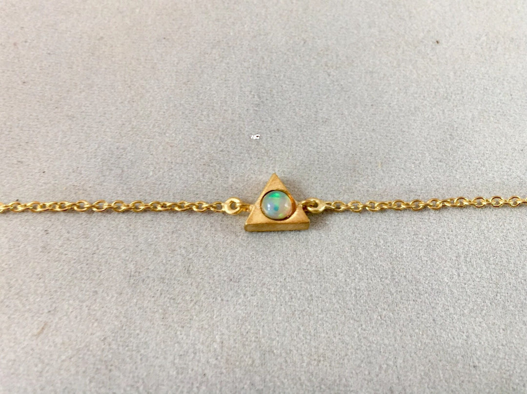 Dainty Triangle Bracelet  with Opal or Rainbow Moonstone 18K Gold Plated