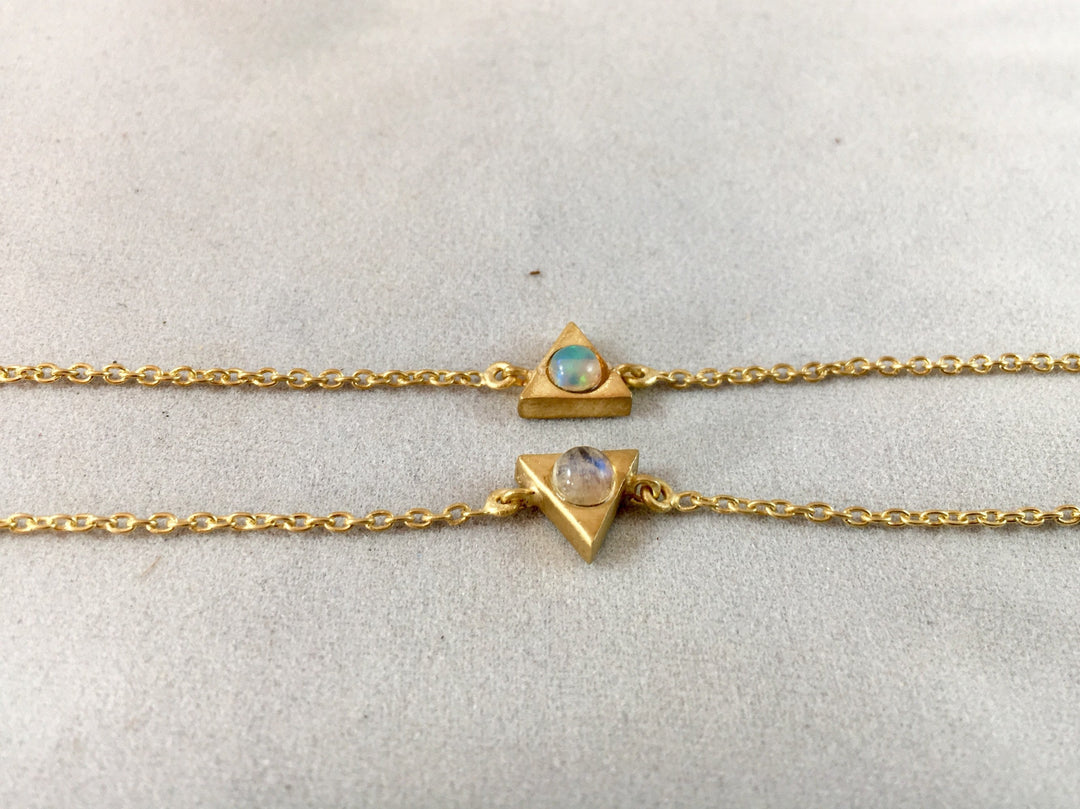 Dainty Triangle Bracelet  with Opal or Rainbow Moonstone 18K Gold Plated