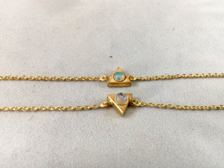Dainty Triangle Bracelet  with Opal or Rainbow Moonstone 18K Gold Plated