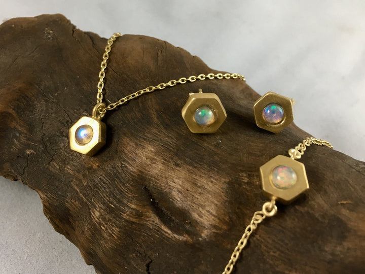 Bracelet with Hexagon Geometric with Opal