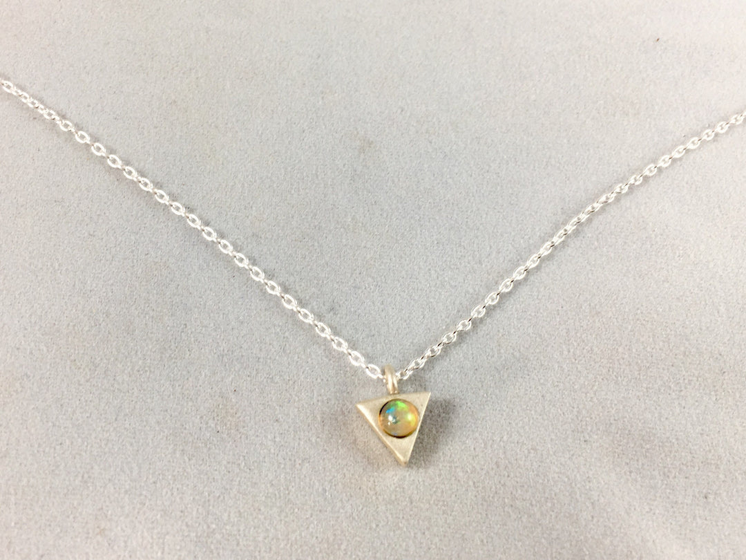 Triangle Geometric Necklace with  Rainbow Moonstone - 925 Silver