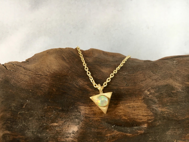 Triangle Geometric Necklace with  Rainbow Moonstone - 925 Silver