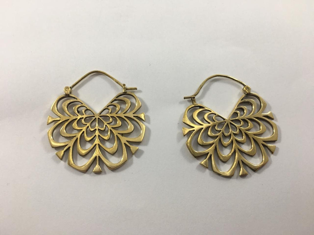 Boho Mandala Hoop Earrings — Silver-Plated Brass