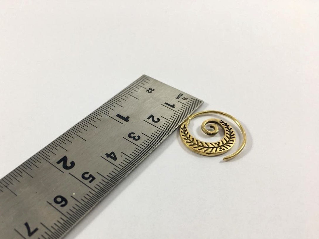 Boho Spiral Earrings &amp;quot;Little Feather&amp;quot; Brass