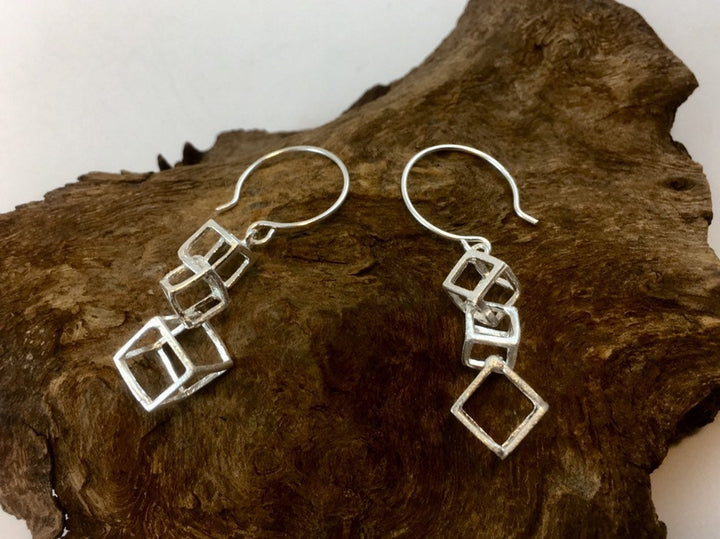 Interlocked Cube Earrings — 925 Silver