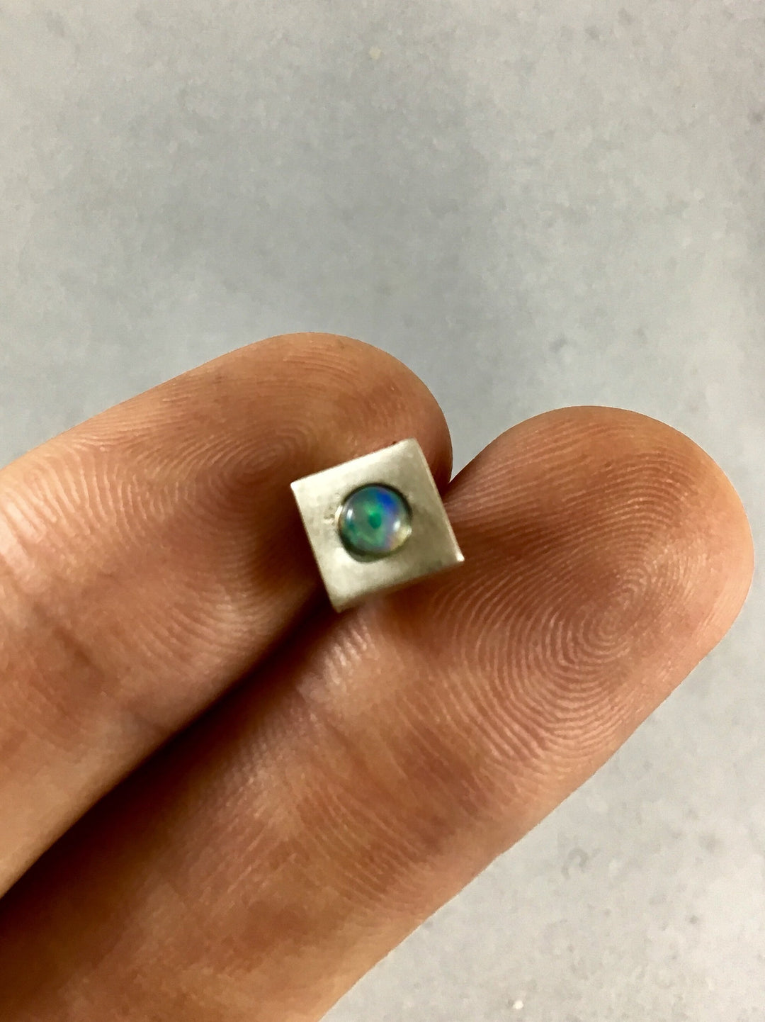Square Stud Earrings with Opal/Rainbow Moonstone — 925 Silver or 18k Gold Plated