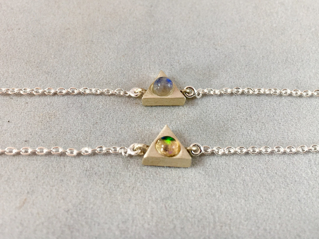 Dainty Triangle Bracelet  with Opal or Rainbow Moonstone 18K Gold Plated