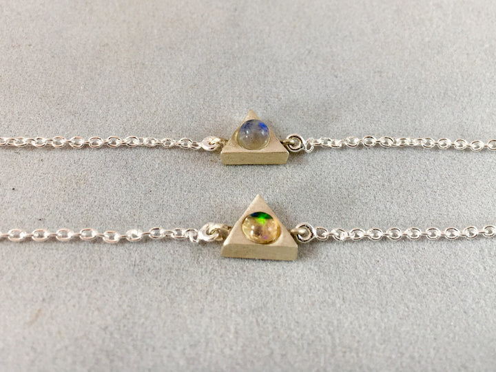 Dainty Triangle Bracelet  with Opal or Rainbow Moonstone 18K Gold Plated