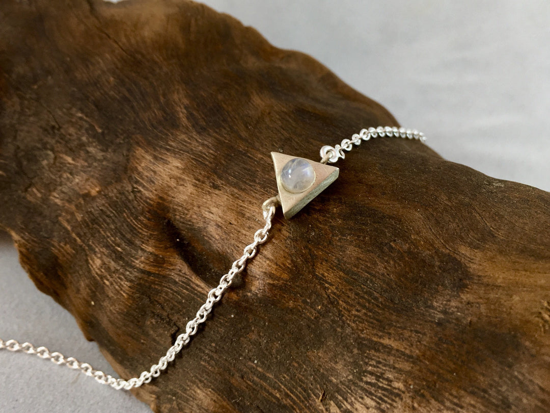 Dainty Triangle Bracelet  with Opal or Rainbow Moonstone 18K Gold Plated