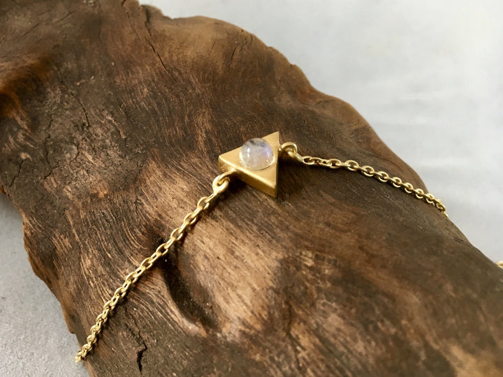 Dainty Triangle Bracelet  with Opal or Rainbow Moonstone 18K Gold Plated