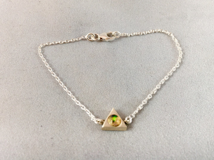 Dainty Triangle Bracelet  with Opal or Rainbow Moonstone 18K Gold Plated