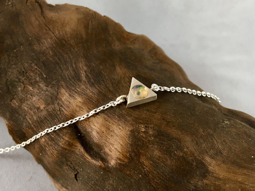 Dainty Triangle Bracelet  with Opal or Rainbow Moonstone 18K Gold Plated