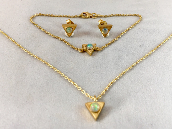 Triangle Geometric Necklace with  Rainbow Moonstone - 925 Silver