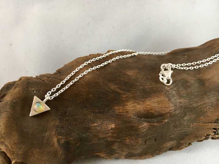 Triangle Geometric Necklace with  Rainbow Moonstone - 925 Silver
