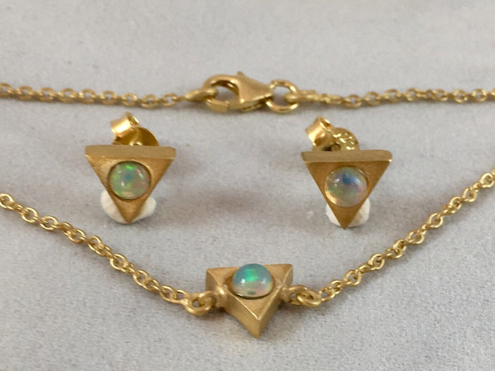Triangle Geometric Necklace with  Rainbow Moonstone - 925 Silver