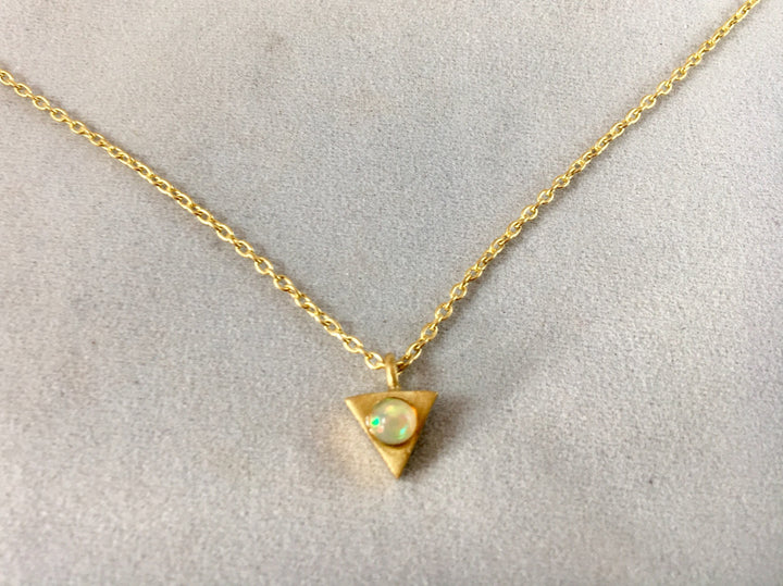 Triangle Geometric Necklace with  Rainbow Moonstone - 925 Silver