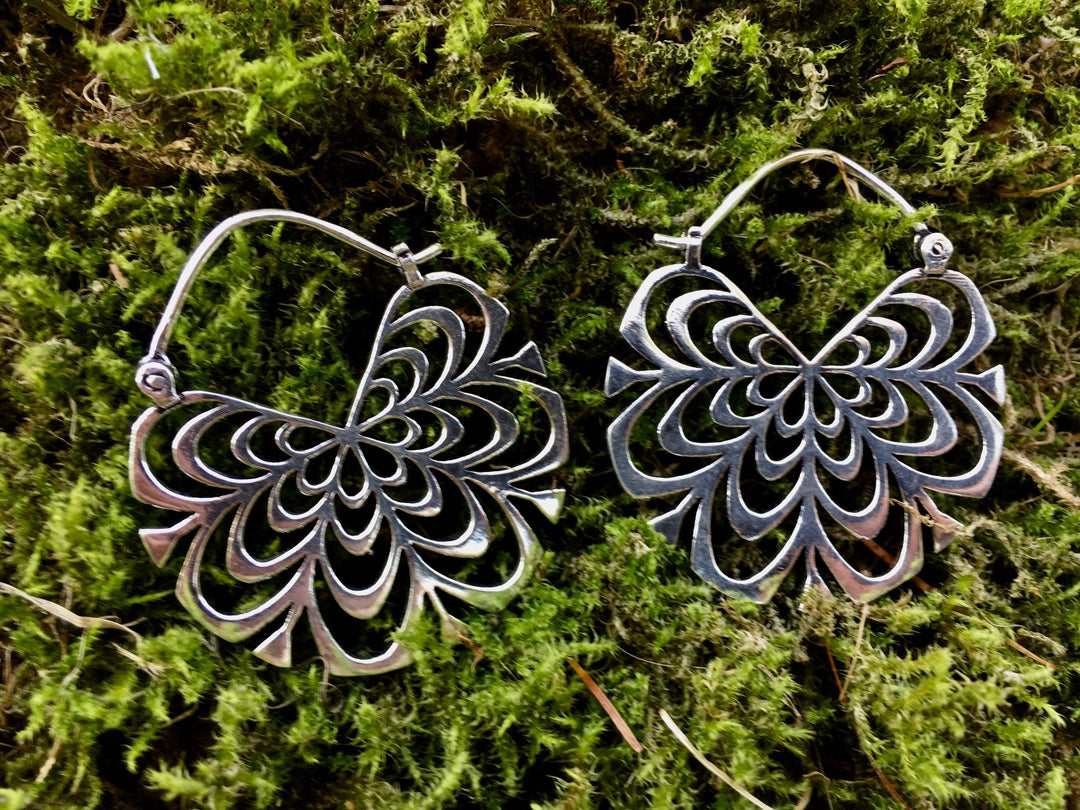 Boho Mandala Hoop Earrings — Silver-Plated Brass