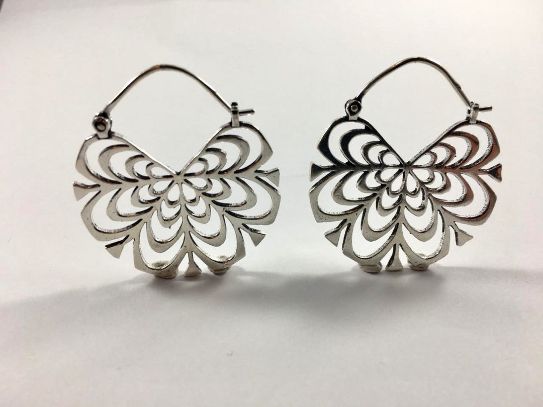 Boho Mandala Hoop Earrings — Silver-Plated Brass