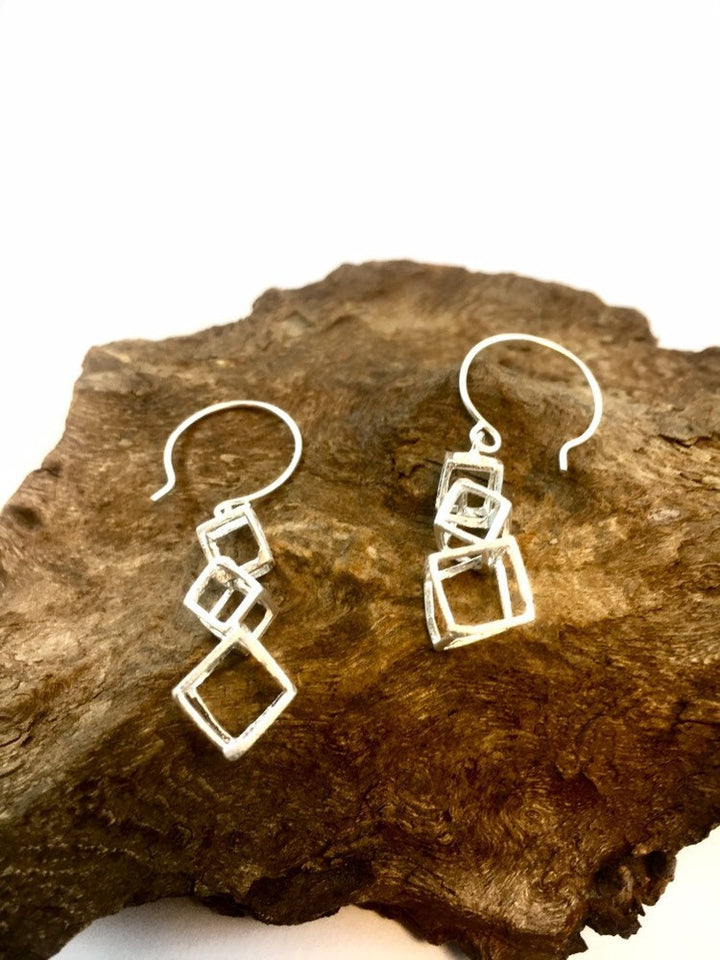 Interlocked Cube Earrings — 925 Silver
