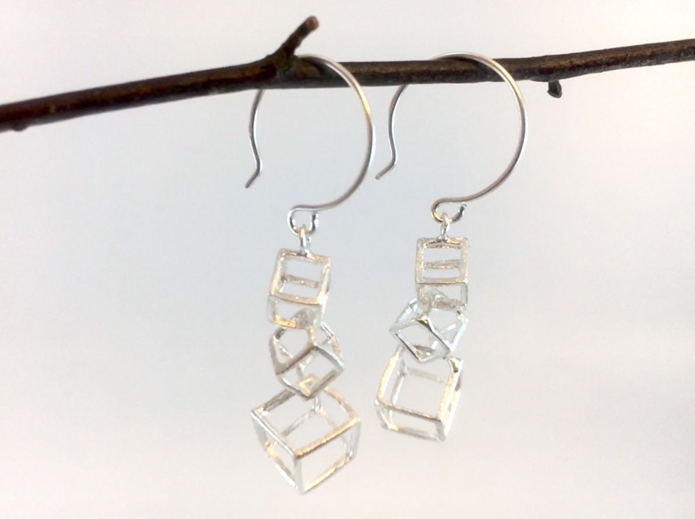 Interlocked Cube Earrings — 925 Silver