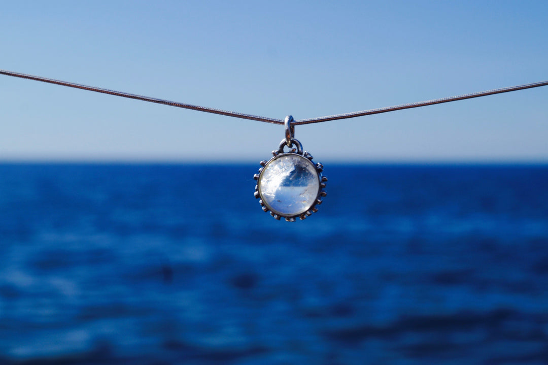 Himalayan Crystal Ball Pendant, Brutalist Quartz Pendant — 925 Silver
