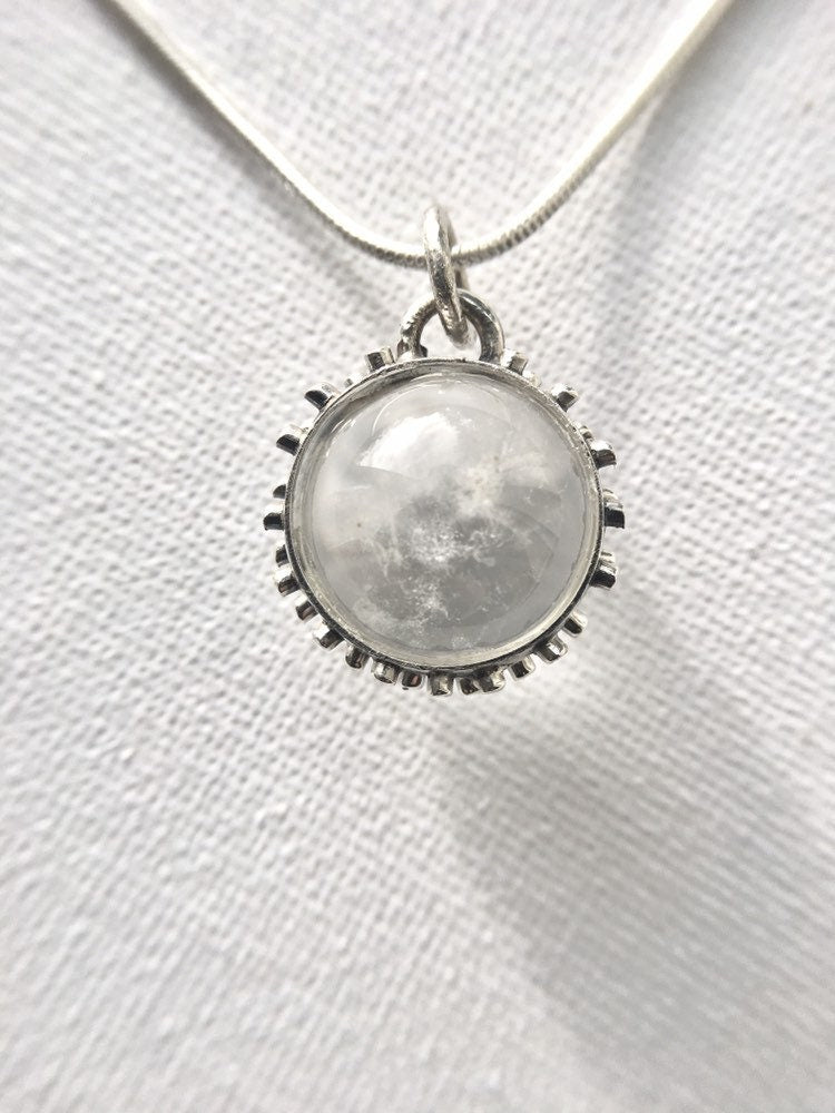 Himalayan Crystal Ball Pendant, Brutalist Quartz Pendant — 925 Silver
