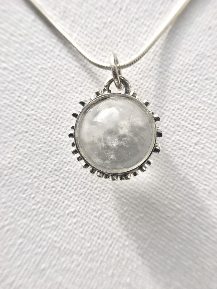Himalayan Crystal Ball Pendant, Brutalist Quartz Pendant — 925 Silver