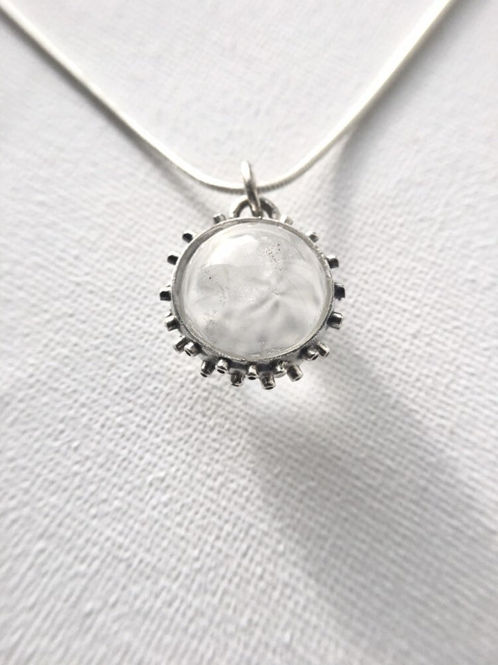 Himalayan Crystal Ball Pendant, Brutalist Quartz Pendant — 925 Silver