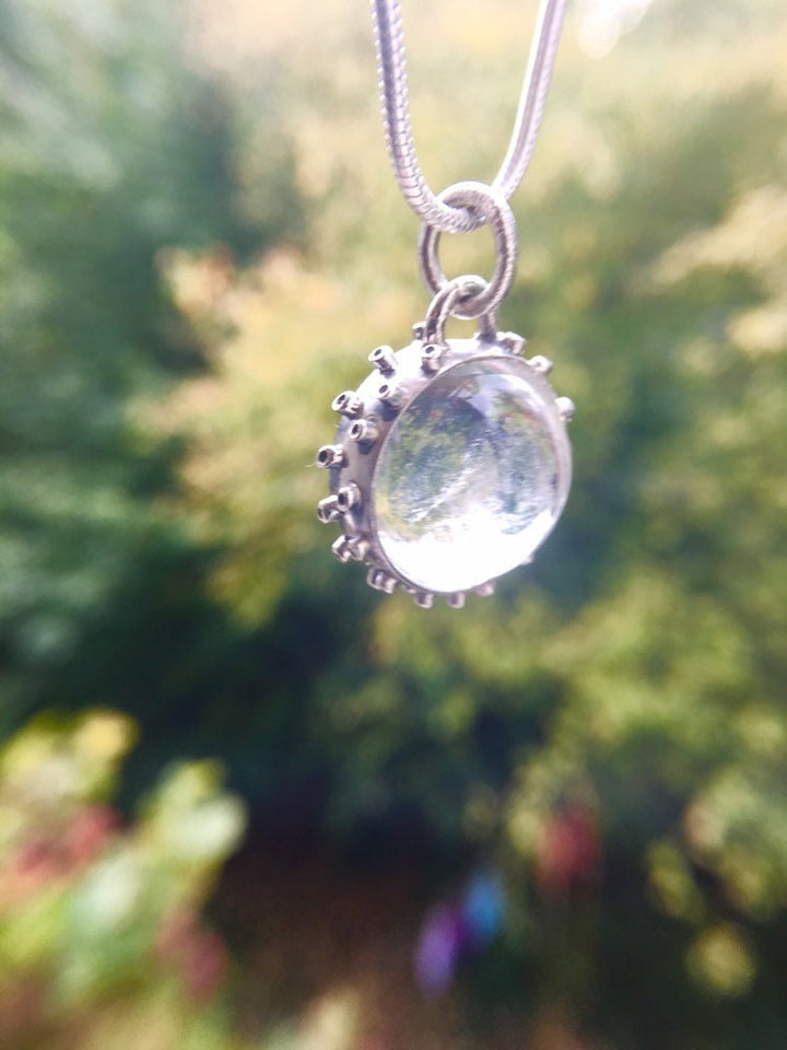 Himalayan Crystal Ball Pendant, Brutalist Quartz Pendant — 925 Silver