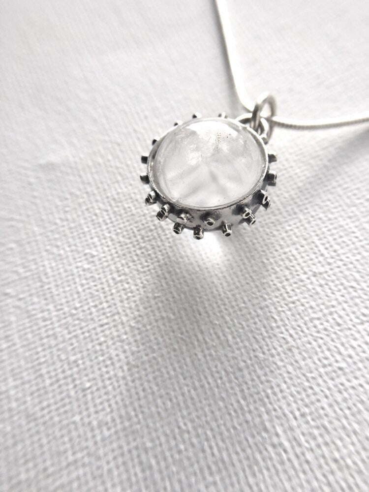 Himalayan Crystal Ball Pendant, Brutalist Quartz Pendant — 925 Silver