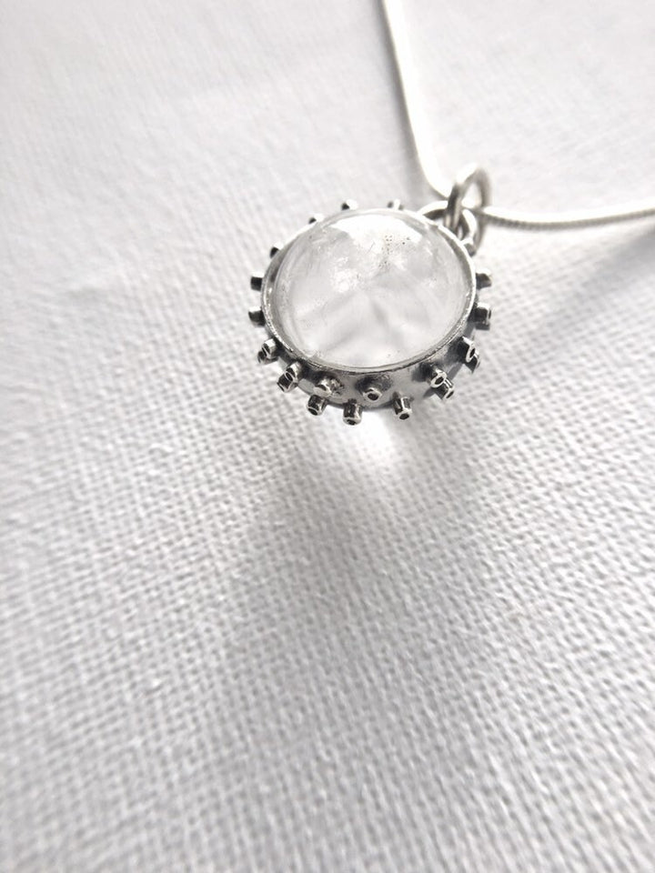 Himalayan Crystal Ball Pendant, Brutalist Quartz Pendant — 925 Silver