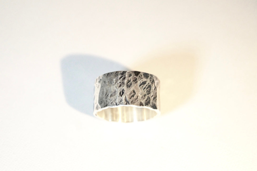 Thick Hammered Brutalist Ring — 925 Silver
