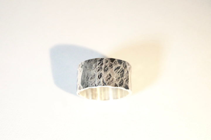 Thick Hammered Brutalist Ring — 925 Silver