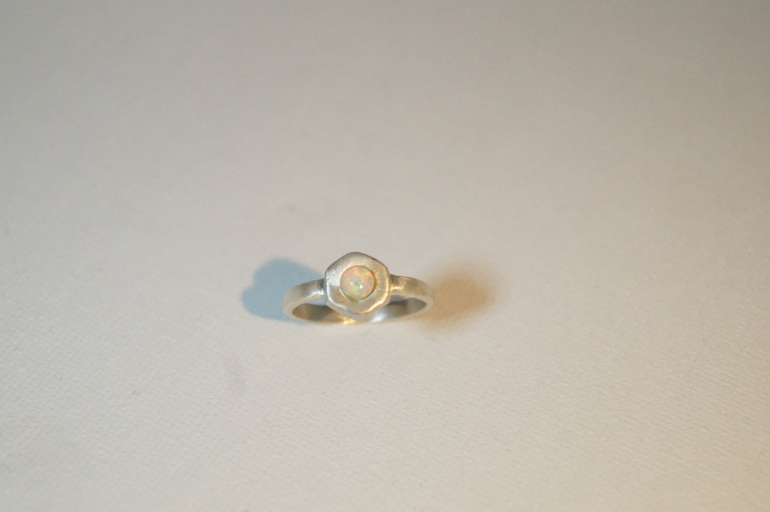 Hexagon Ring with Rainbow Moonstone or Opal, 925 Silver