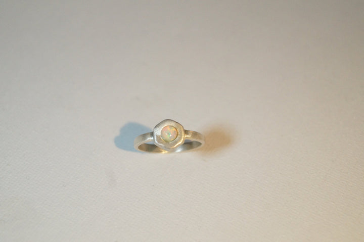 Hexagon Ring with Rainbow Moonstone or Opal, 925 Silver