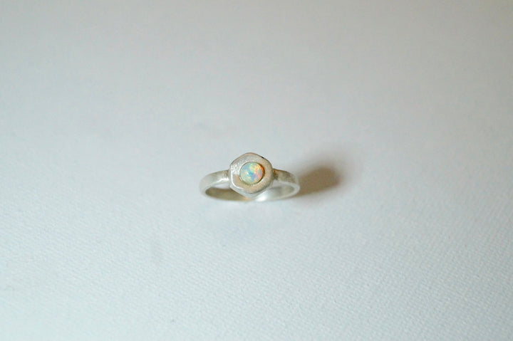 Hexagon Ring with Rainbow Moonstone or Opal, 925 Silver