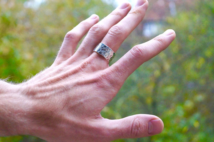 Thick Hammered Brutalist Ring — 925 Silver