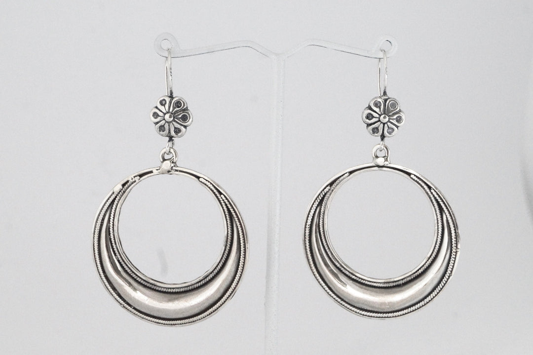 Classic Tribal Boho Hoop Earrings — 925 Silver