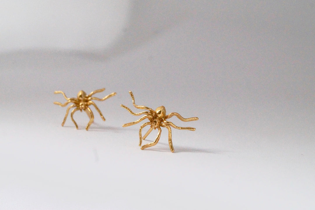 Spider Stud Earrings /, Golden Spider Earrings — 18k Gold Plated